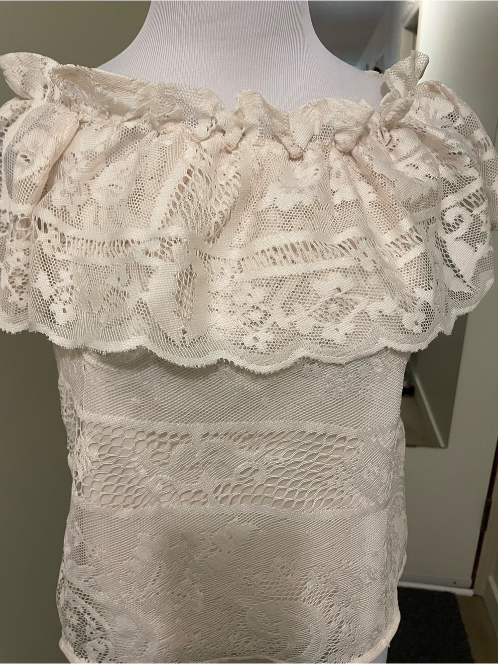 Lace Off-Shoulder Women’s Top in Cream - Picture 2 of 7